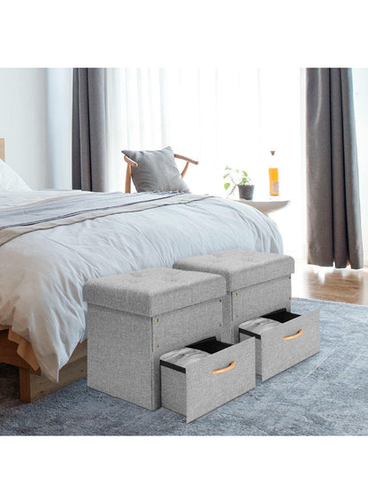 17 Inches Folding Storage Ottoman with One Drawer, Storage Chest Foot Rest Stool (Grey, 17"x16.5"x16.5")