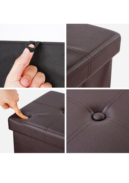 Foldable Storage Ottoman Foot Rest Stool- Faux Leather Footrest with Padded Seat for Living Room Bedroom (12.5-inch, Brown)