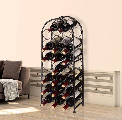 23 Bottles Metal Arched Free-Standing Floor Wine Holder Racks with 4 Adjustable Foot Pads, Black