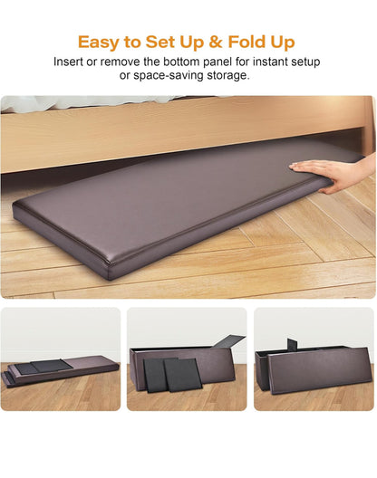 SortWise Foldable Storage Ottoman Bench - Faux Leather Multi-Functional Footrest with Padded Seat for Living Room Bedroom (45-inch, Brown)