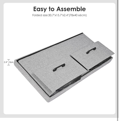 31 Inches Storage Ottoman with Two Drawer, Folding Ottomans with Storage, Poly Linen Storage Bench, Storage Chest Padded Seat Footrest (Grey, 30.7 x 15.7 x 15.7in)