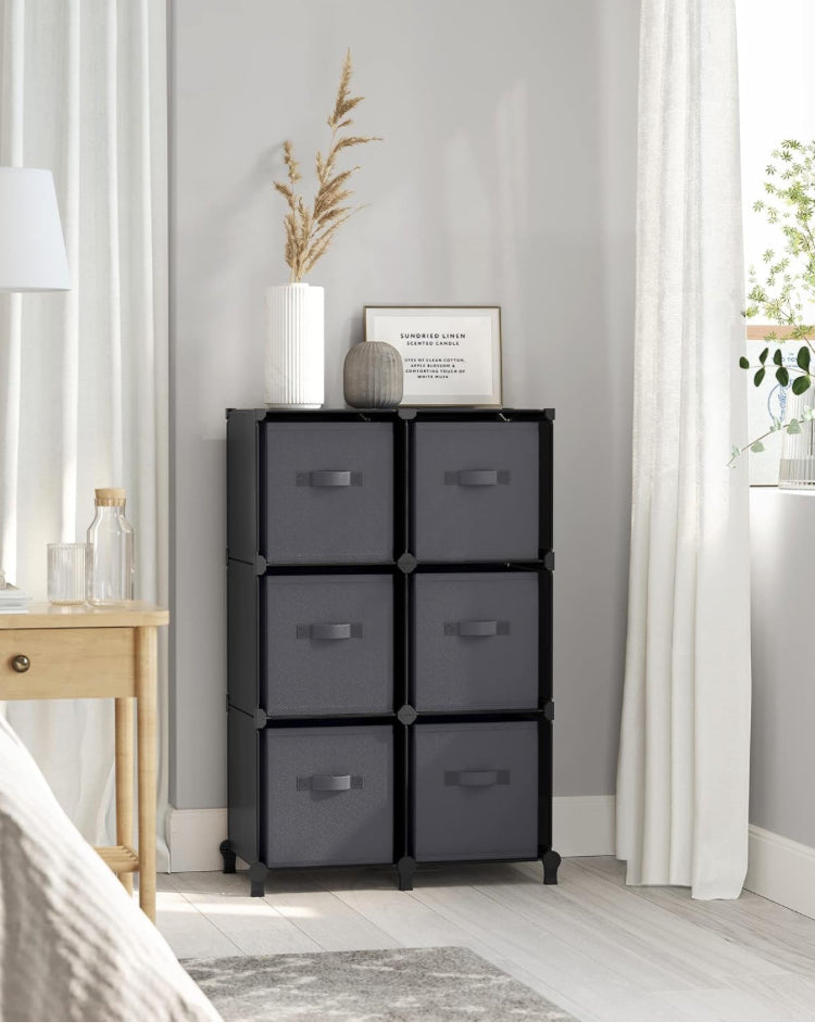 Cube Storage Organizer with Storage Boxes, 6-Cube Organizer, 6 Collapsible Non-Woven Fabric Bins, Customizable