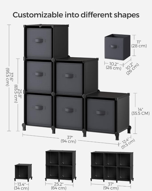 Cube Storage Organizer with Storage Boxes, 6-Cube Organizer, 6 Collapsible Non-Woven Fabric Bins, Customizable